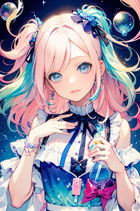 Yumekawa, dreamy cute, shopping, city, Harajuku, (masterpiece, highest quality, highest quality, watercolor (middle), official art, beautiful and aesthetic: 1.2), (2 girls: 1.3), (fractal art: 1.3), Upper body, kiss, lesbian, Lolita Fashion, Lolita Viewer ...