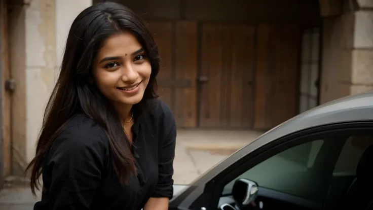 A beautiful Indian girl cute smile wearing black 