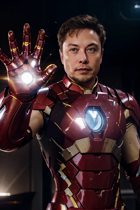 create a super realistic image of Elon Musk wearing the Iron Man armor. Ensure that the image accurately portrays Elon Musk and that the Iron Man armor is detailed and faithful to the style seen in the Marvel movies. Try to incorporate realistic facial exp...