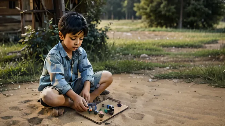 a rural boy playing some childhood games