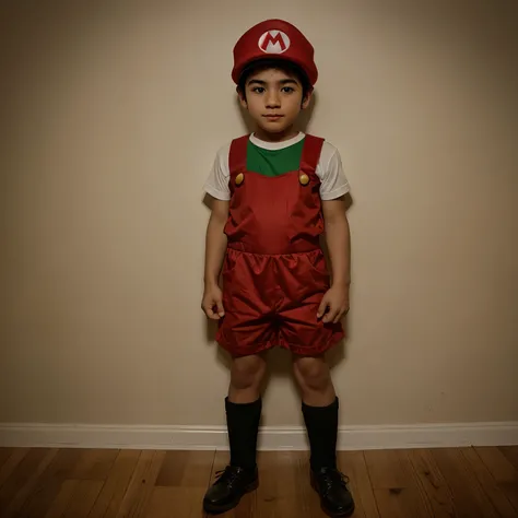 Garoto de 7 anos vestdo de super  mario bros 