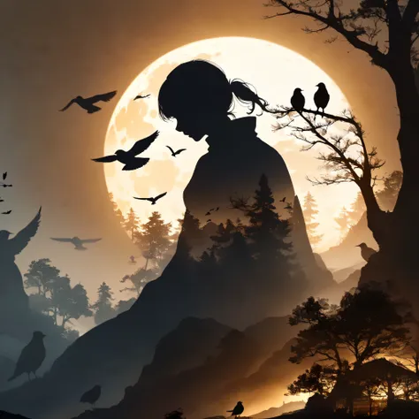 [sun:moon:20] = [sun:moon:1],
(double exposure silhouette:1.4),
birds, hyperrealistic, extremely detailed 8k cg,
extremely detai...