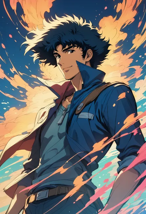 1 male, male focus,spike spiegel, cowboy bebop, lively, beautiful, picturesque, become familiar with, texture, artistic,intricat...