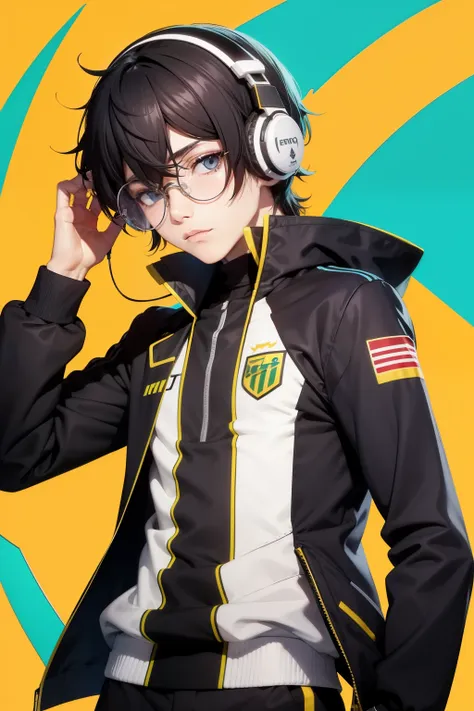 ren amamiya persona,menino anime,uniforme de futebol, glasses, headphones on head