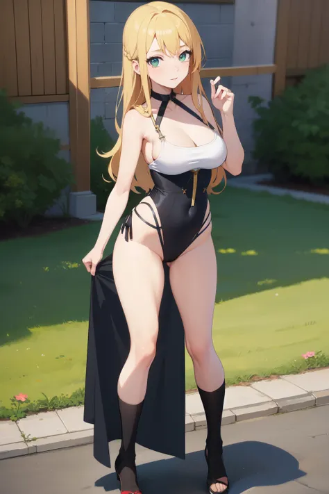 ((best quality)), ((masterpiece)), (detailed), perfect face, una chica rubia de ojos verdes, full body,  From medieval times, con ropa medieval de una joven pobre, cuerpo completo, estilo anime.