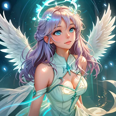 a picture of a glowing angel with a halo on its head, glowing angelic being, ethereal angelic being of light, wings made of light, angelic light, beautiful gothic xray angel, glowing holy aura, white glowing aura, angel spirit guide, tron angel, ethereal!!...