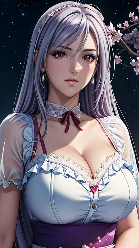 red eyes, (highest quality, masterpiece painting:1.3), immature woman, 16 years old, (half body shot), masterpiece, ultra high resolution, (Photoreal:1.0), light purple hair,straight hair, beautiful shining hair, white and shining skin, ((Ultra realistic d...