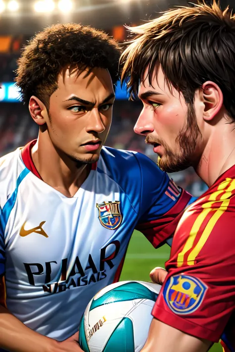 ((best quality)), ((masterpiece)), (detailed), perfect face,MESSI VS NEYMAR A GUERRA