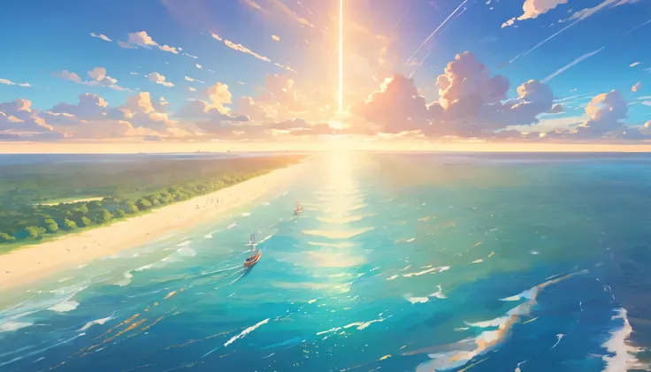 masterpiece, best quality, official art, Extremely detailed CG unified 8k wallpaper: 1.8) top view，Sky，ocean。8K Wallpaper