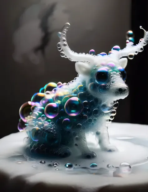 fantasy creatures made of soap bubbles, soap bubble creatures, floating on the foam, hyperrealistic sketch, no estilo do salvado...