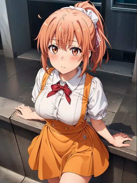 ((highest quality, High resolution,  Perfect Pixel, Depth of written border, 4k)), 1 girl,  (Beautiful Anime Girls), Depth of written boundary, 
close, Watching the audience, 
Perfect body, 

yuigahama yui, 

(blush, shy:1.3), 

Orange Skirt, orange apron,...