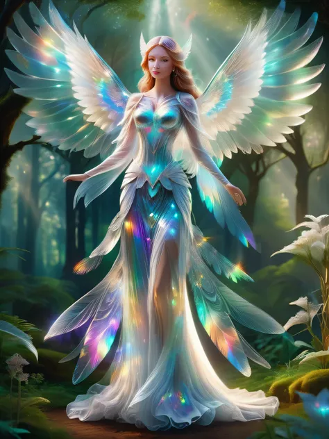 Super detailed masterpiece, Dynamic, great quality,TangMSp3ctr4lXL,Translucency, Ethereal and elegant presence, Beautiful woman with wings, Nature and Magic, purity, charm, Healing powers, kindness, Enthusiastic,3d graphic