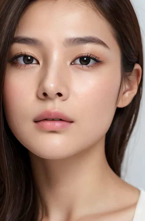 image of one woman、Face close-up、Smooth skin、masterpiece、highest quality、8k photo、（close ~ eye）Sad expression、Troubled expression、please open your mouth a little、(wrinkles at the corners of the eye:1.1),24 year old female、Please bring your face closer to t...