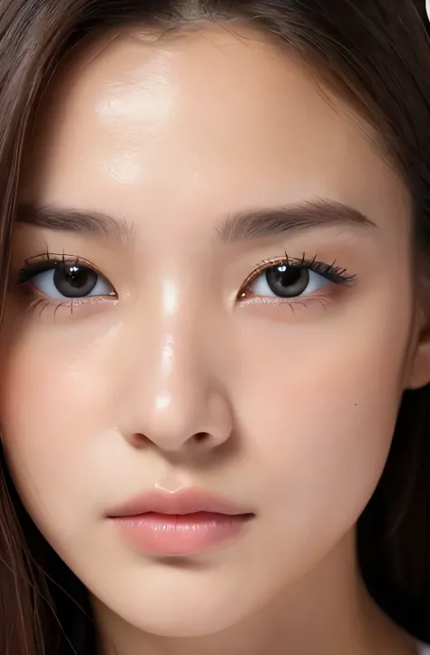image of one woman、Face close-up、Smooth skin、masterpiece、highest quality、8k photo、（close ~ eye）Sad expression、Troubled expression、please open your mouth a little、(wrinkles at the corners of the eye:1.1),24 year old female、Please bring your face closer to t...