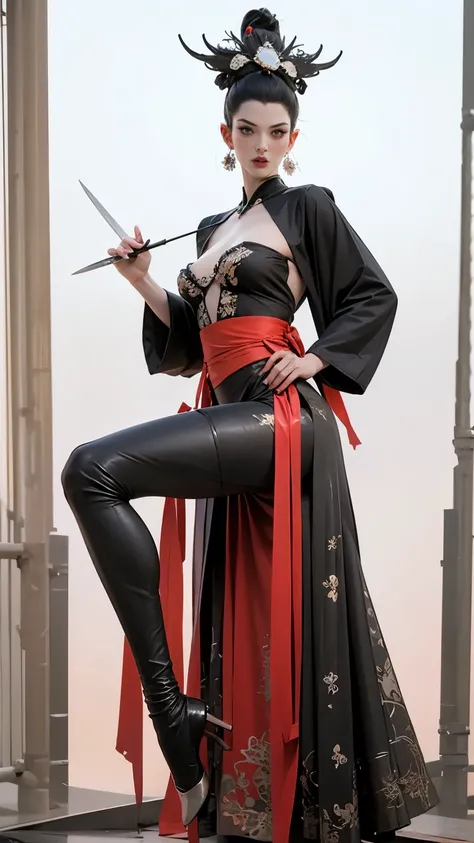 Wearing dreamy Hanfu。Tight，High heel。Breast protrusion。Breasts are larger than the torso。Perfect body，Supermodel。 Leg ring。good facial features。high quality faces。sexy idol girl group。The Ultimate Body。Smooth and delicate skin。Exquisite facial features。pro...