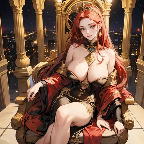 masterpiece,high quality,very detailed,Perfect,convoluted,horridtarot 1920 call girl of the year long red hair,gold colored eyes,adult face,noble,Queen,beautiful,beautiful얼굴,huge breasts,huge breasts,sexy body,colorful strapless tops,tattooed,Cabaret -