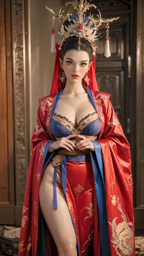 Wearing dreamy Hanfu。Tight，High heel。Breast protrusion。Breasts are larger than the torso。Perfect body，Supermodel。 Leg ring。good facial features。high quality faces。Sexy lingerie。The Ultimate Body。Smooth and delicate skin。Exquisite facial features。prostitute...