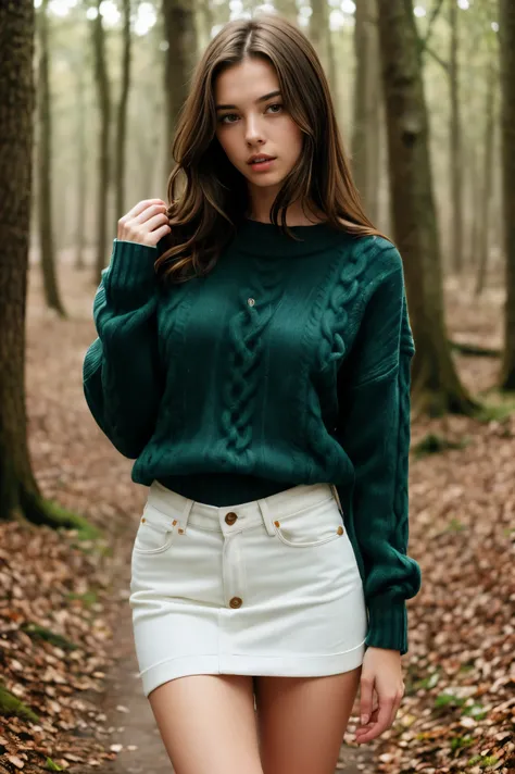 (bestquality,realistic:1.2),(brunette hair:1.1),(French:1.1),(sexy:1.1),(slim figure:1.1),(18 years old:1.1),(handcuffed:1.1),(sweater:1.1),(rolled-up sleeves:1.1),(hands up:1.1),(visible legs:1.1),(open mouth:1.1),illustration,forest,detailed eyes,detaile...