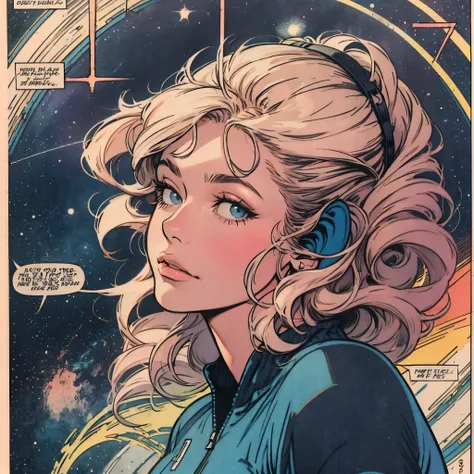 ultimate best quality,beautiful woman,speech bubble,big brest,galaxy,60s,70s,80s,cat,colorful,cosmo,space,