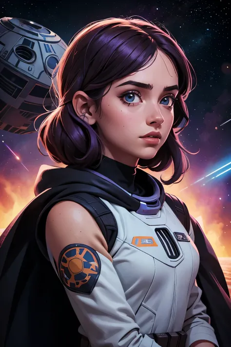 absurdres, highres, ultra detailed, (1girl:1.3),girl in the space, colorful, star wars style