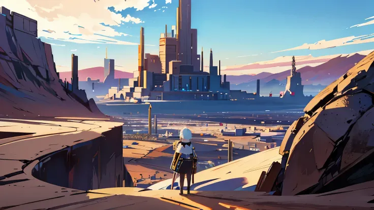 A extra wide desert with a future city , a lot of glass