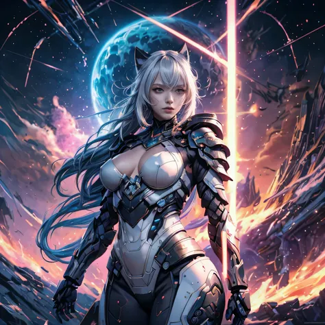 world , polygon art、Quantum entanglement、double exposure、 (polygon art)、Fantastic background、Minimalism, Color Field painting, by Alfons Mucha,stardust、 high details, textured skin、Face decoration、Digital, figure, Mechanical Armor、Digital art, Digital pain...