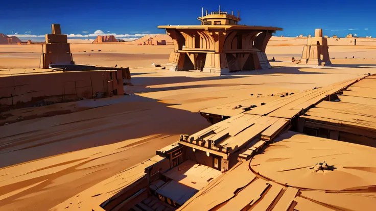 a extra wide desert with a lot of future building , star wars style