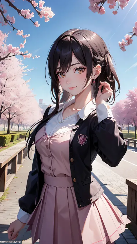 A park where cherry blossoms dance,high school girl,(random pose),(random hairstyle),(Highest image quality,(8K), Ultra-realistic, Best Quality, High quality, High Definition, high quality texture, high detailing, Beautiful detailed, fine detailed, extreme...