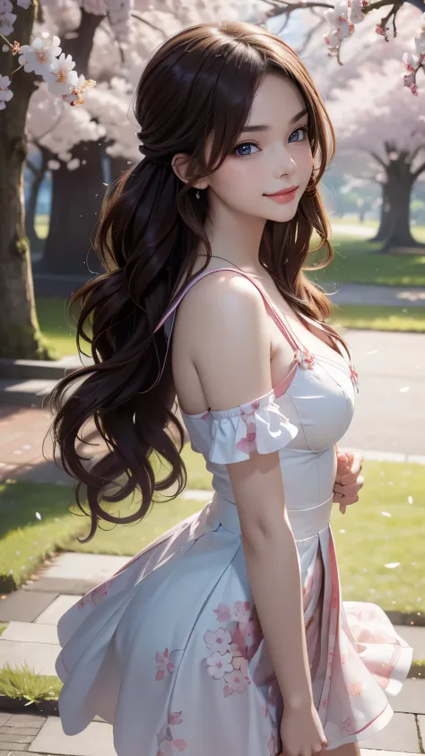 a park where cherry blossoms dance,high school girl,(random pose),(random hairstyle),(highest image quality,(8k), ultra-realisti...