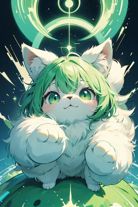 漫画のcharacter、not human、Bipedal animals、character、deformed、cute、fluffy、whole body、fluffyな毛並み、Fluffy、A green-based color scheme、black