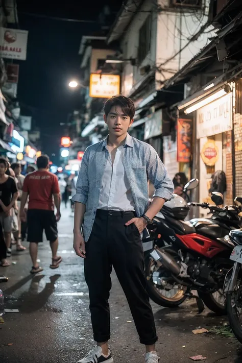 real, raw, photo, realistic photography ,handsome thai men , night ,bangkok slum street ,rating_save