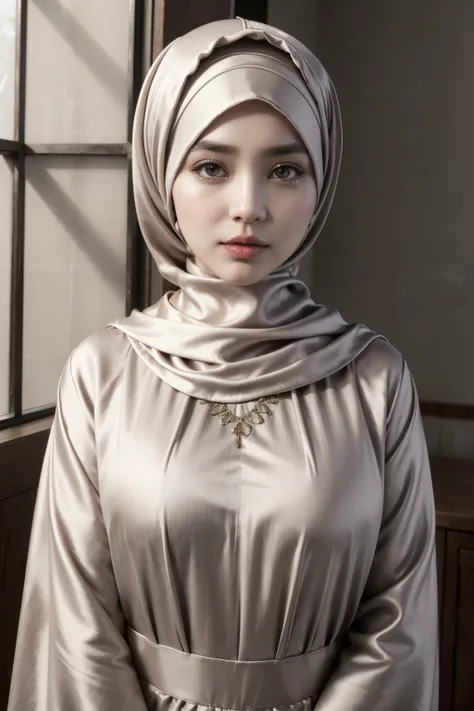 (Masterpiece, best quality, photography, detailed skin, realistic, photo-realistic, 8k, highly detailed, full length frame, High detail RAW color art, diffused soft lighting, shallow depth of field, sharp focus, hyperrealism, cinematic lighting, hijab, a w...