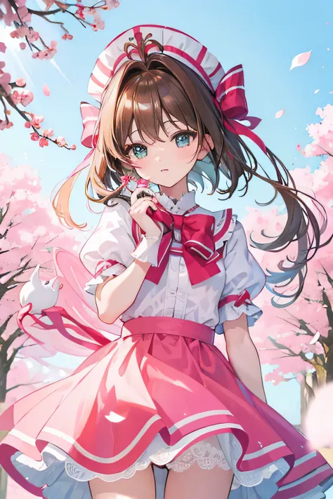 1 girl, masterpiece, highest quality, 8k, detailed skin texture, High-quality fabric, Beautiful and elaborate face, Intricate details, Very detailed, cardcaptor_cherry blossoms, White panties