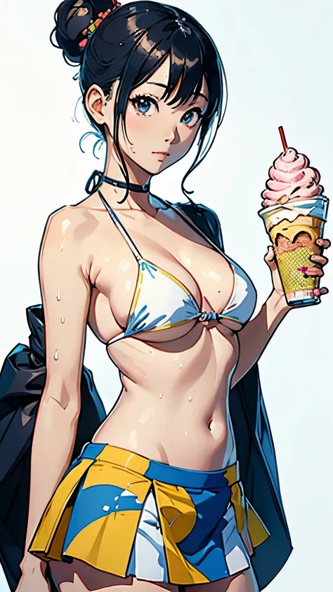 (highest quality, masterpiece, High resolution)、(Anime Art 4k)、 (reality)、Beautiful Japanese Women、(Two women)、20-year-old、((Eat a large soft serve ice cream))、(Detailed depiction of a beautiful face)、Smiling Kindly、Small breasts、Slim figure、Medium Short H...