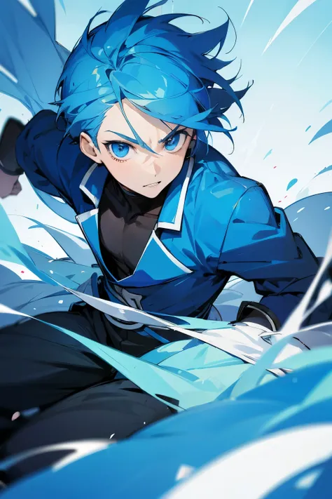 Anime guy with blue hair and blue eyes