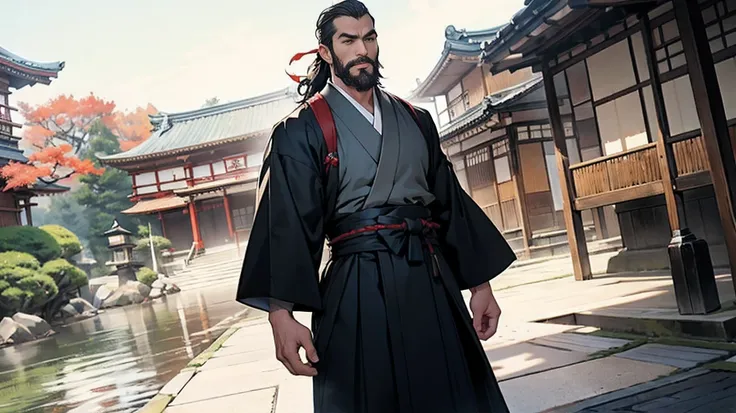 A gentlemanly man with a beard wearing a hakama、Japan、Japanese style、Kyoto