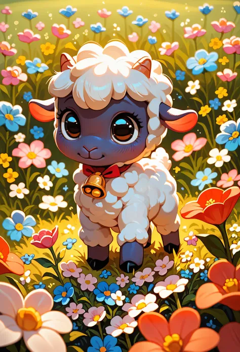score_9, score_8_up, score_7_up, adorable baby lamb, spring, flowers