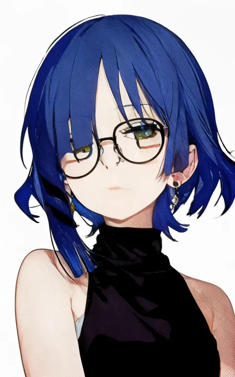 a close up of a person with blue hair and glasses, 2 d anime style, anime moe artstyle, with glasses, 2 d anime, short blue haired woman, anime visual of a cute girl, in an anime style, portrait of an anime girl, (anime girl), as an anime character, girl w...