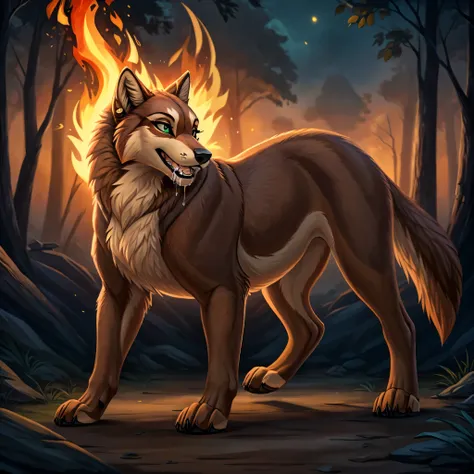 imagine a singular character design for a 22-year-old female feral red wolf (canis rufus) that perfectly captures a primal and a...