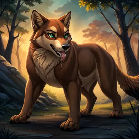 imagine a singular character design for a 22-year-old female feral red wolf (canis rufus) that perfectly captures a primal and a...