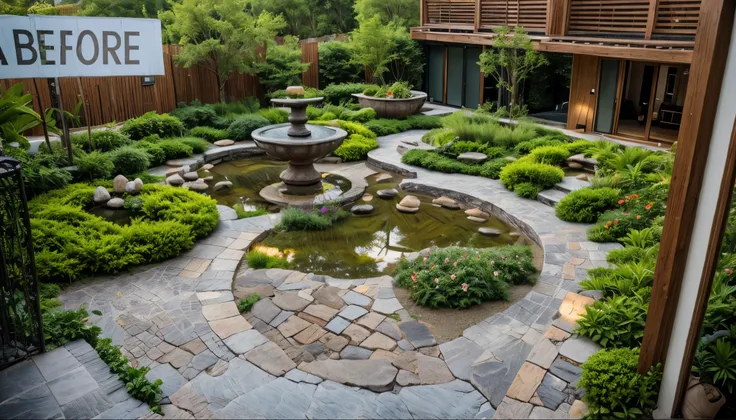 garden, plant, water , stone floor