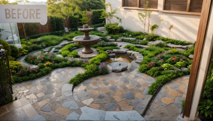 garden, plant, water , stone floor