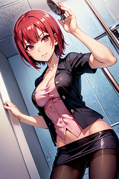 Rio, Super Blackjack、Red Hair、Short Hair、((blouse))、((pantyhose))、mini skirt、Photo from below、Medium chest、((shower room))、Rio・デ・カーニバル、((Get wet all over))