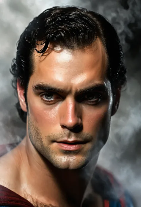 photo raw portrait handsome, henry cavill super man, piercing gaze,  high quality textures, high quality shadows, high detail, b...