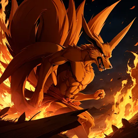 kurama, background, roaring, nine tails, kyuubi, fox.