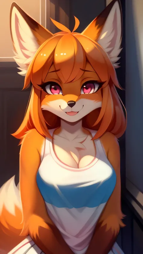 Nervous smiling, uploaded the e621, beautiful and detailed, woman (((female))) ((anthro)) Fox, (Fox girl), by waspsalad, by phluks, by zero-sum, cinematic lighting, Fox, (anthro, fluffy fur, character focus:1.1), 1girl, anthro fox girl, body fur, orange fu...