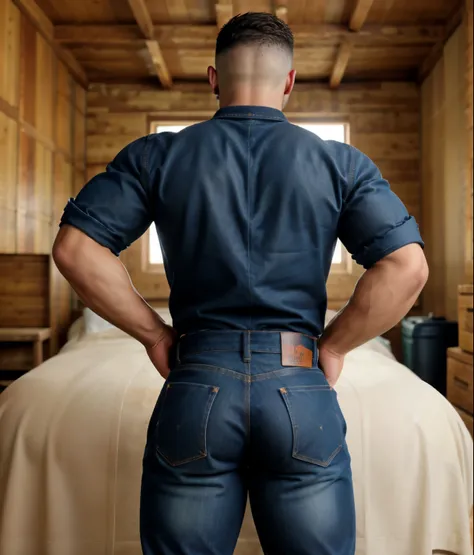 1male, vaqueros, musculoso,  rostro, realista, foto, real foto, cuerpo completo, jeans, backside  