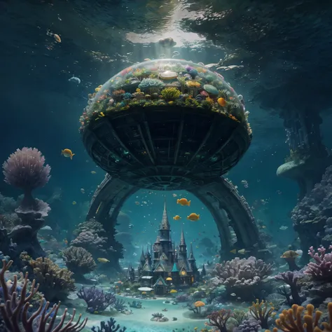 A fantastical underwater metropolis crafted from living, luminescent bubbles, each sphere containing a unique aquatic habitat with its own vibrant ecosystem, ral-colorswirl,,, highly detailed, art by Range Murata, highly detailed, 3d, octane render, bright...