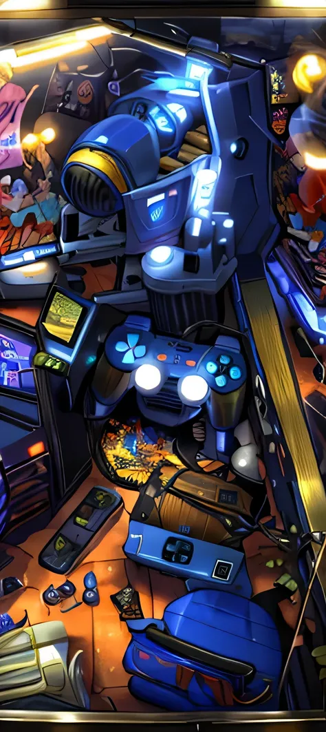 there is a pinball game with many different items, extreme desordem, era do playstation 1 graphics, videogames, playstation 1 graphics, player aesthetic, videogame ainda, desordemed medium shot, desordem, video game rendering, era do playstation 1, ps1 gra...