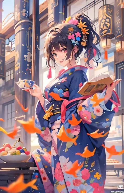 ((highest quality)), ((masterpiece)), (Get used to it), Perfect Face , Adult female , yukata , Summer festival , Goldfish , wind chimes ,